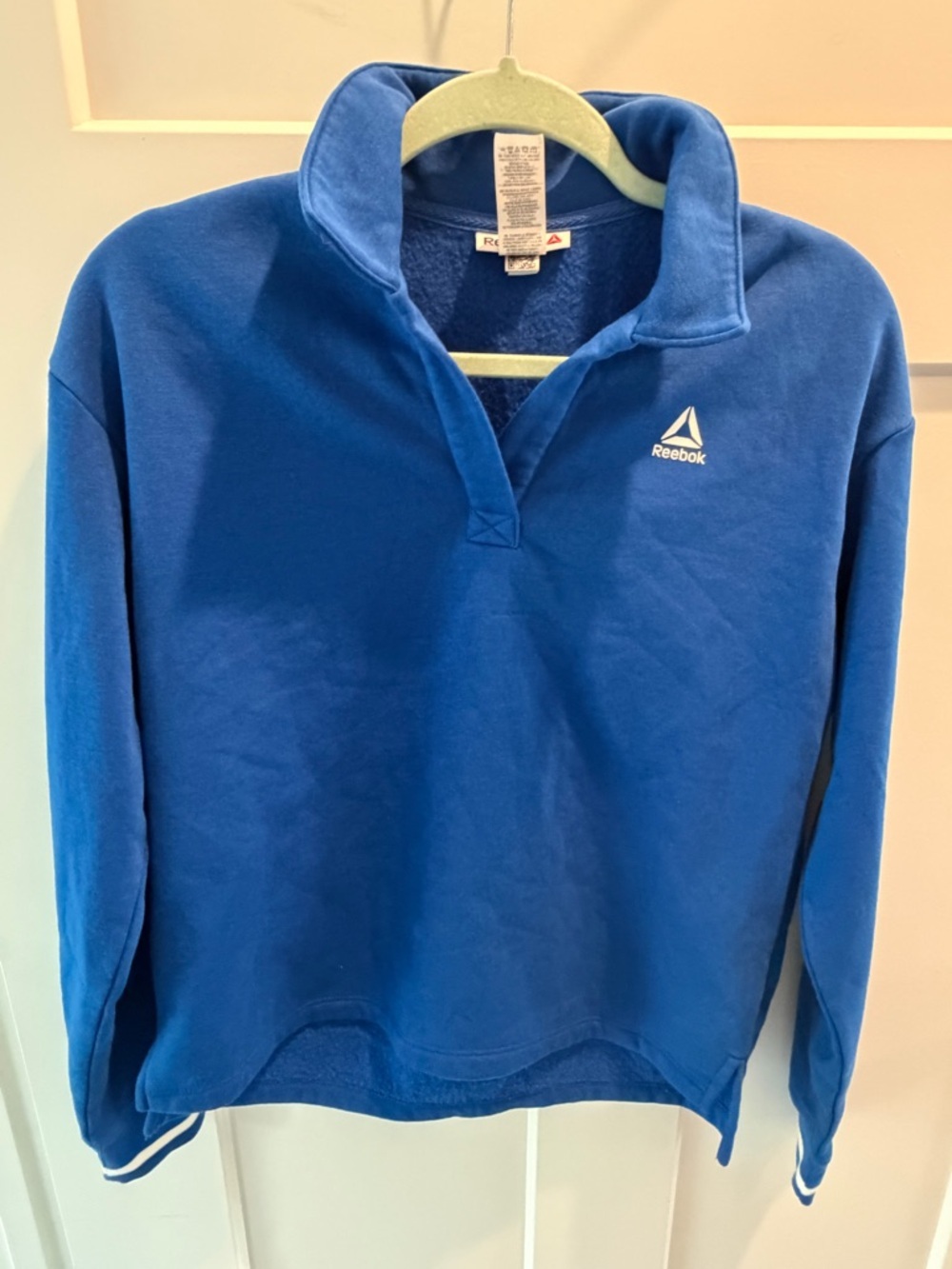 Reebok Blue Fleece Pullover Sweatshirt Womens Small Athletic Logo Top